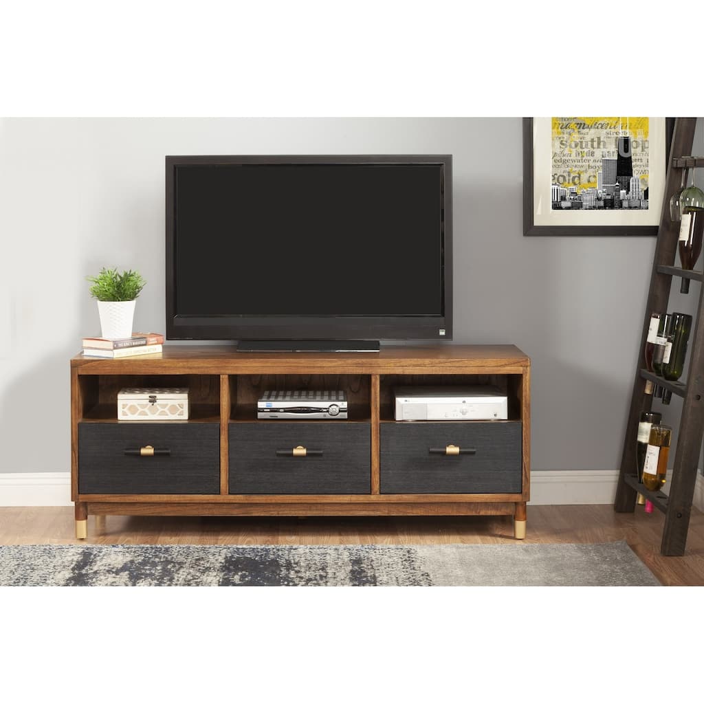 Walnut and Black Mid Century Modern TV Console - 24" x 61" x 18"