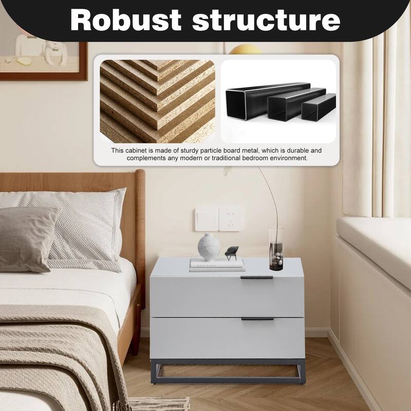 22" Grey white Nightstand with 2 Drawer , Small Dressers for Closet, Wood Storage Cabinet for Hallway Bedroom Entryway, Sofa