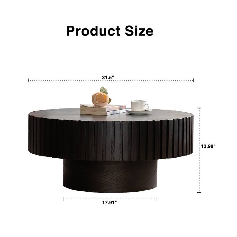 Modern Round Coffee Table Stylish Coffee Table Olive Shaped Coffee Table with Handmade Relief and Base, for Living Room