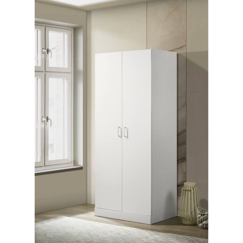19" Modern Double-door Armoire with Storage Shelf and Hanging Rod for Bedroom - White