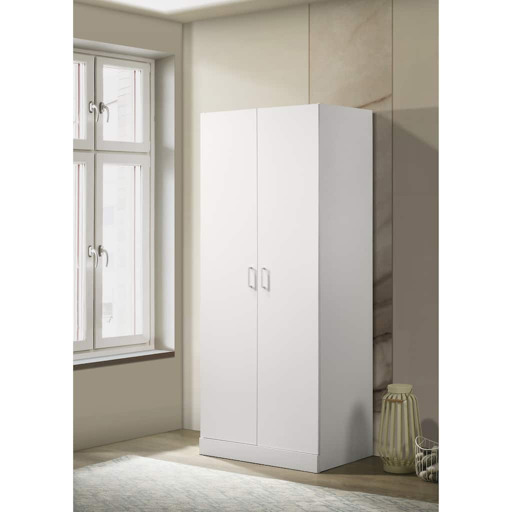 Michael 29.5" White Double Door Wardrobe Cabinet Armoire with Shelf and Hanging Rod
