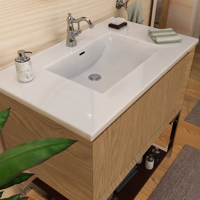 Countertop Vanity Sink with Integrated Rectangular Bowl