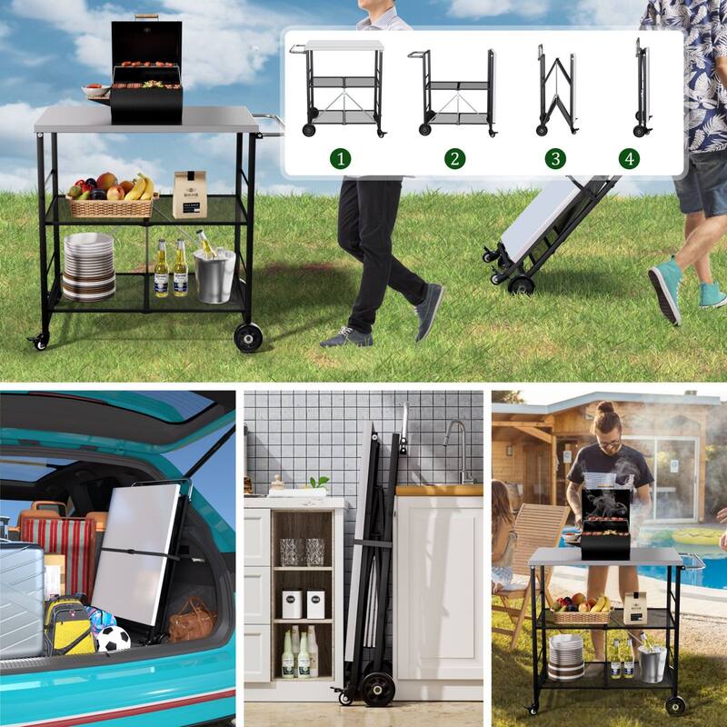 VEIKOUS Outdoor Patio Grilling Backyard BBQ Grill Cart with Stainless Steel Top