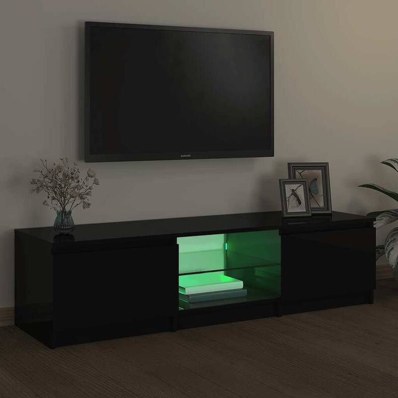 vidaXL TV Cabinet Black Engineered wood, tempered glass Medium