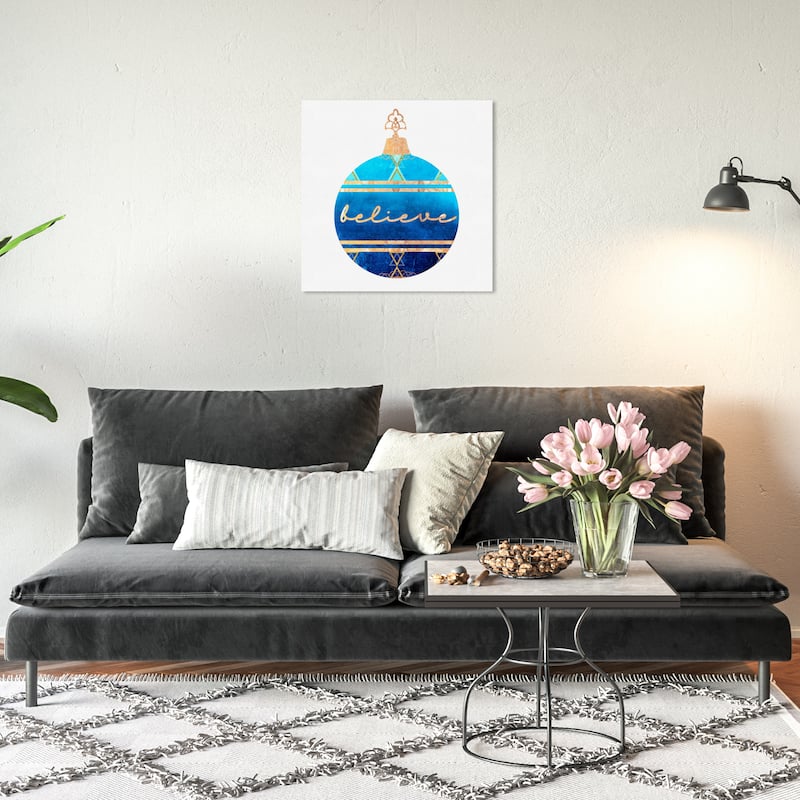 Wynwood Studio Prints Holiday and Seasonal Sapphire Geo Ornament Blue and Turquoise Modern & Contemporary Wall Art Canvas Print - 20 x 20