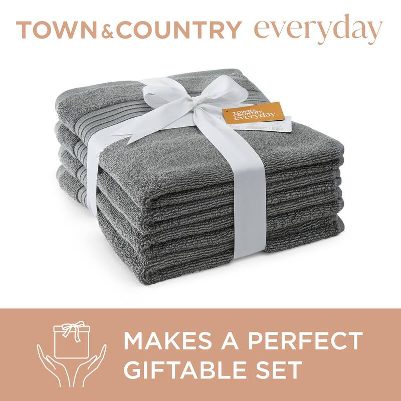 TOWN & COUNTRY EVERYDAY 4-Piece Solid Dobby Border Washcloth Set, 13x13-Inch, 100% Cotton