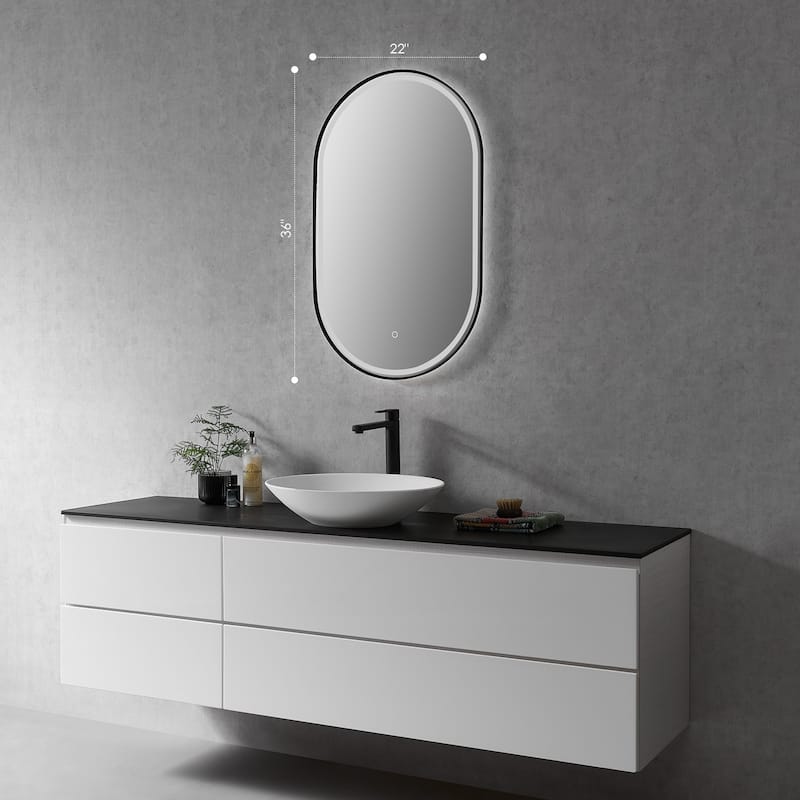 Altair Oleggio Oval Framed in Matte Black Vanity LED Lighted Wall Mirror - 36 in.
