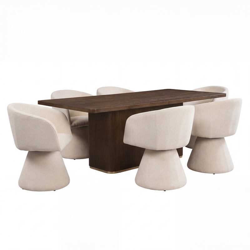 Christopher Knight Home - Melville 7-Piece Upholstered Swivel Dining Set with 84" Rectangular Pillar Base Dining Table