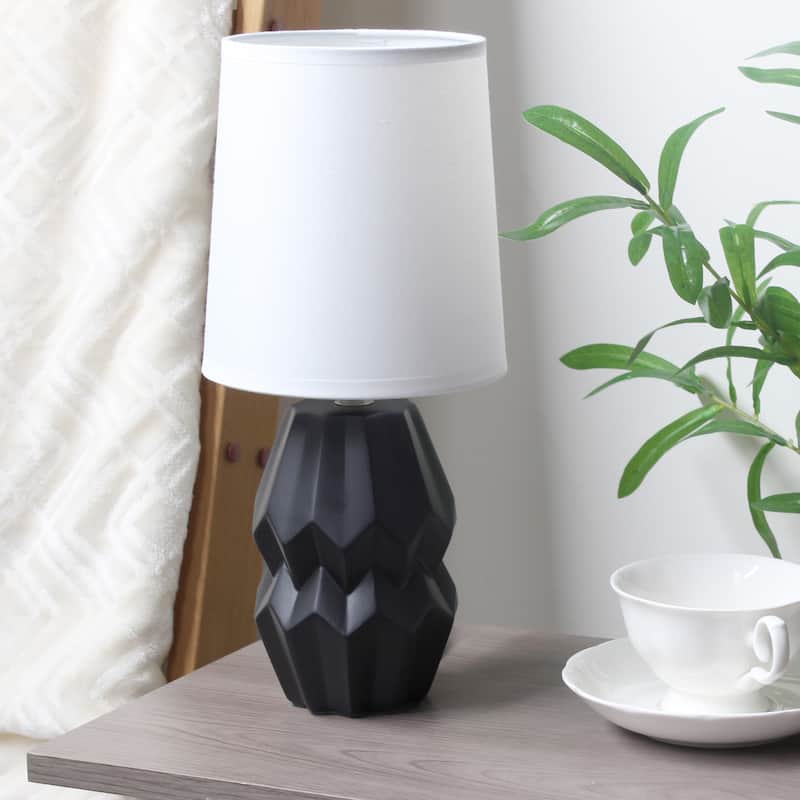 Ceramic Geometric Table Lamp with Fabric Shade for Bedroom - 6 x 6 x 13 in. (L x W x H)