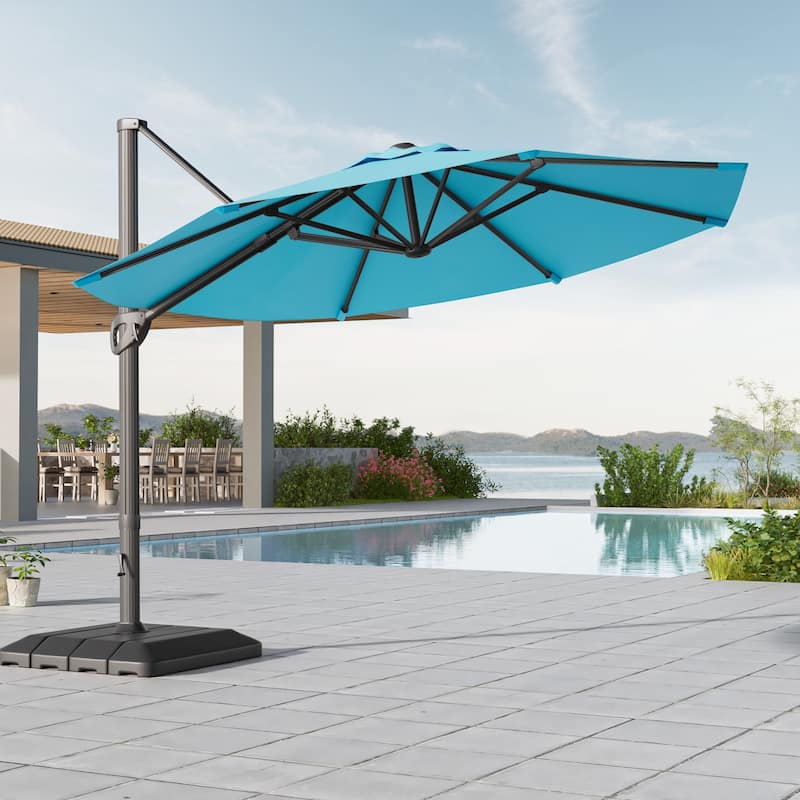 LIVOOSUN Outdoor Cantilever Offset Patio 11Ft Aluminum Umbrella w/Base