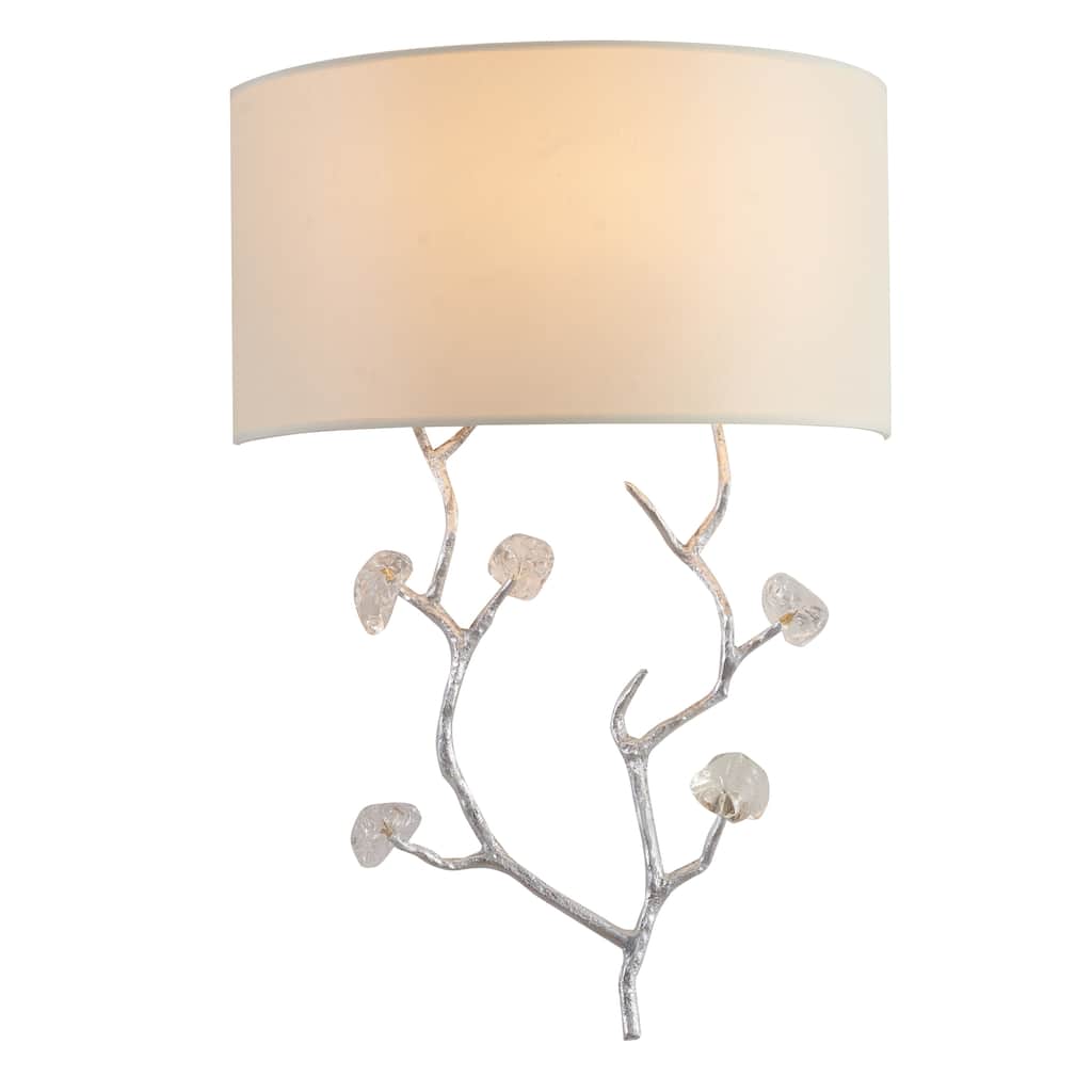 1 Light Silver Branch Floral Wall Sconce wIth White Shade
