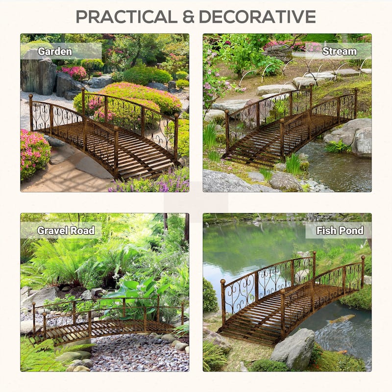 Outsunny 7' Metal Arch Garden Bridge with Safety Siderails, Decorative Arc Footbridge with Delicate Scrollwork "S" Motifs