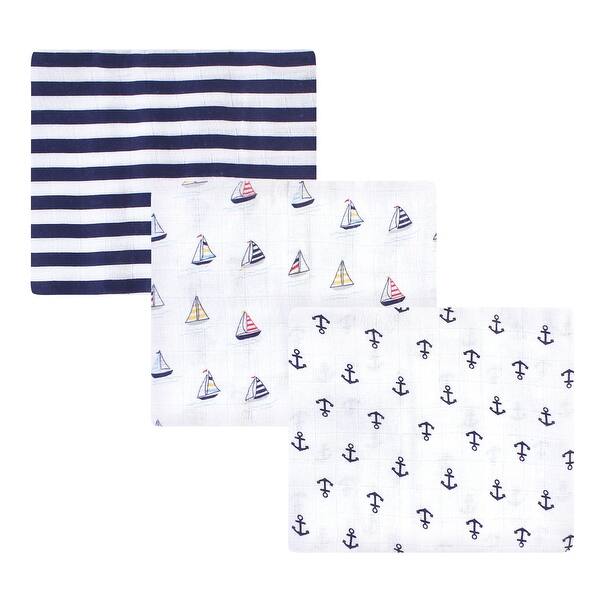 slide 1 of 1, Hudson Baby Infant Boy Cotton Muslin Swaddle Blankets, Sailboat, One Size - Sailboat - 3-Pack 3-Pack - Sailboat