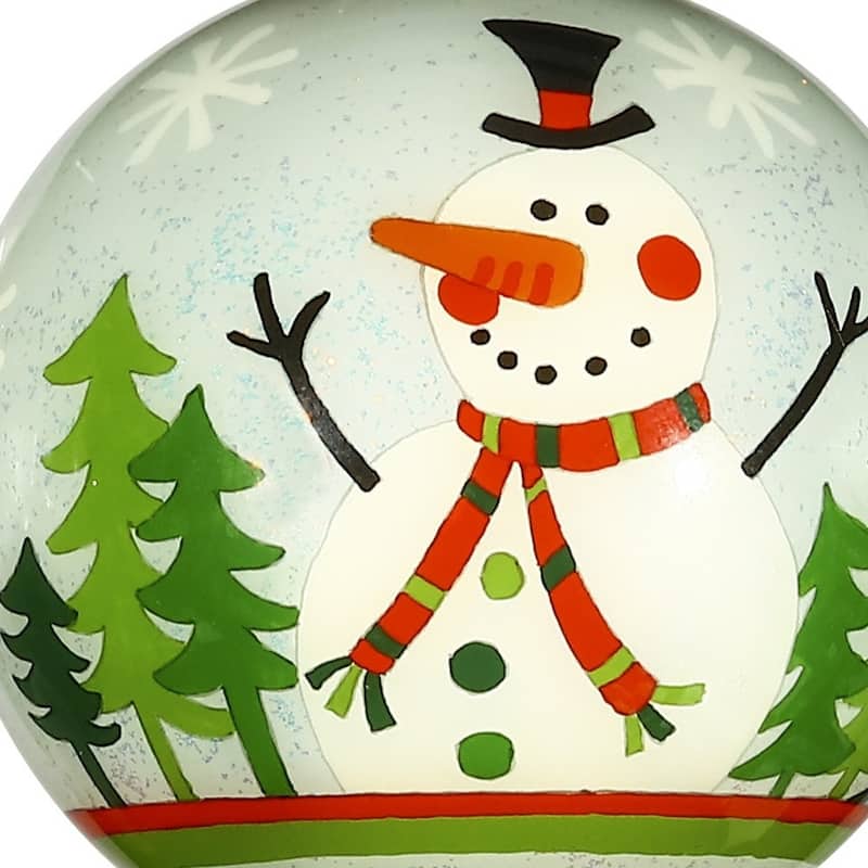 Festive Glitter Snowman Hand Painted Mouth Blown Glass Ornament - 3" x 3" x 3"