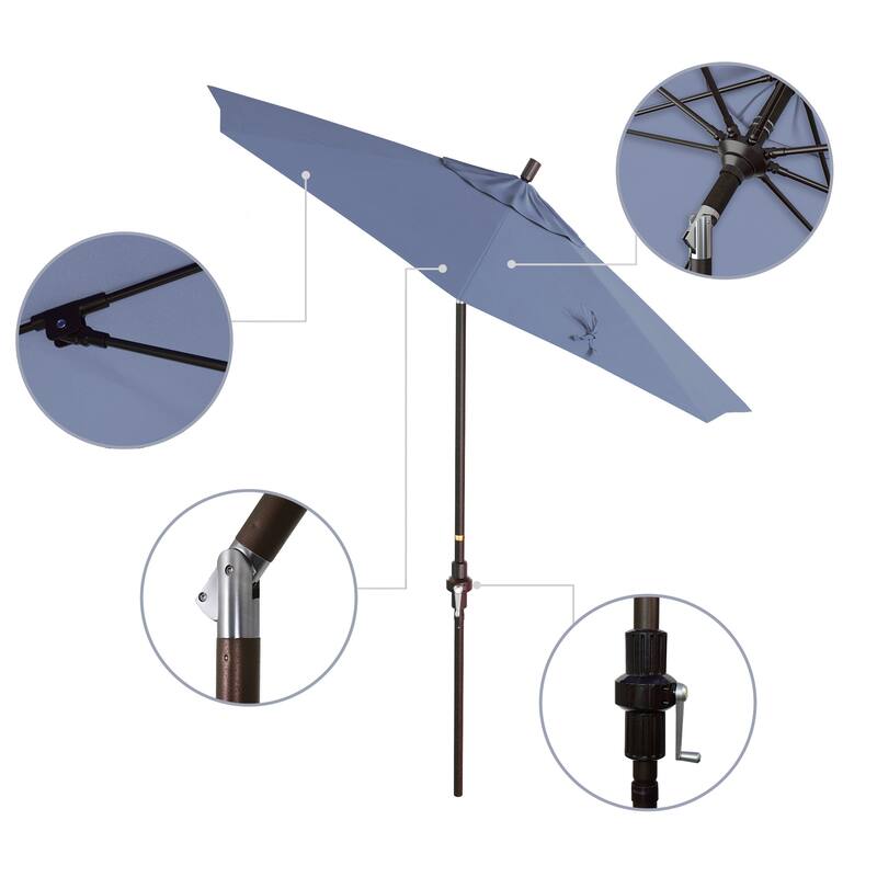 California Umbrella 7.5' Sun Master Patio Umbrella Bronze Aluminum Pole Fiberglass Ribs Crank Lift Tilt Sunbrella Cilantro