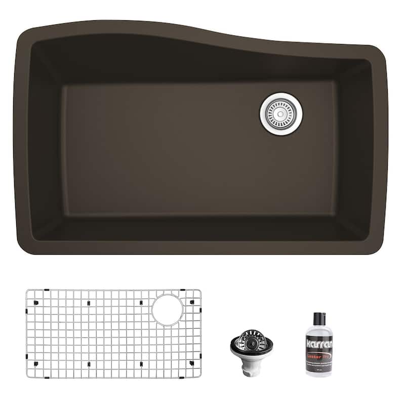 Karran Undermount Quartz Composite 33 in. Single Bowl Kitchen Sink with Accessories - Brown