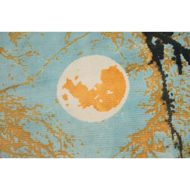 Hand Knotted Oriental Viscose Silk Carpet Modern Pictorial Multi-Colored Abstract Area Rug - 7' 9'' X 5' 6''