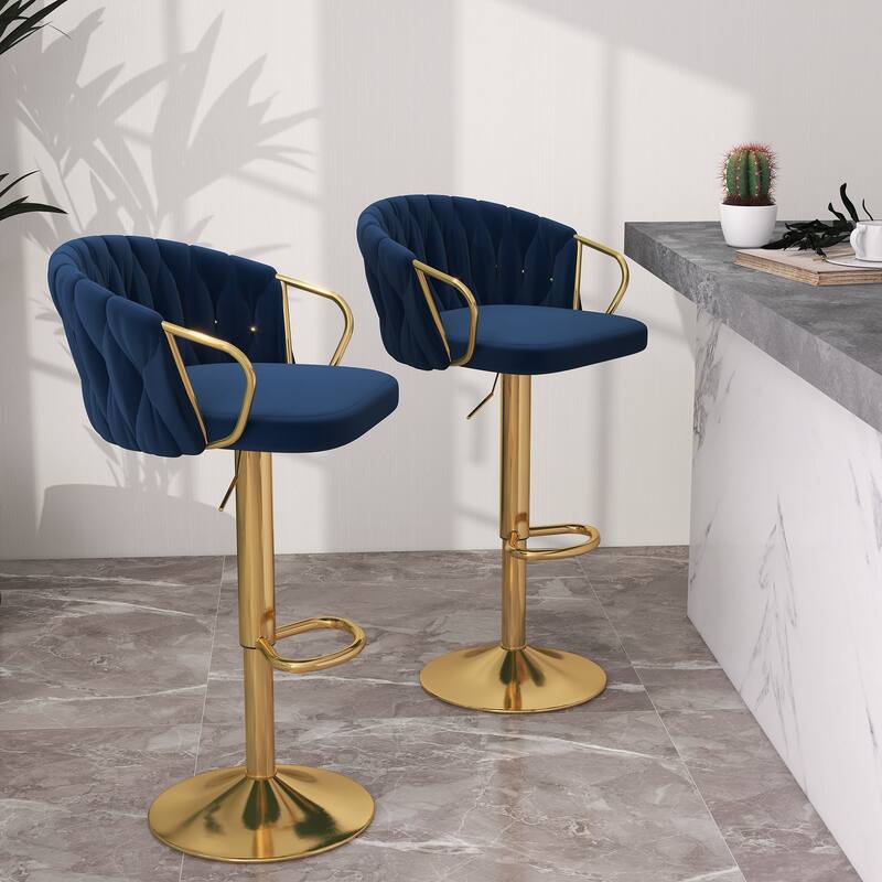 Set of 4 Adjustable Tufted Bar Stools with Backs