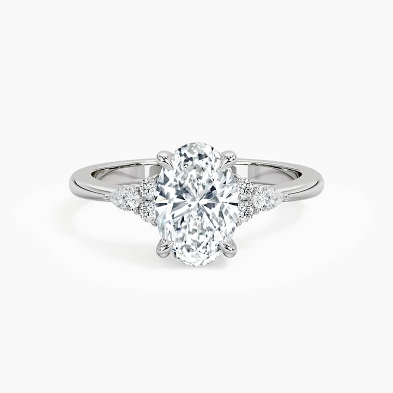 Auriya 14kt White Gold Lab Grown Oval Diamond Engagement Ring with Dainty Tapered Diamond Embrace (F-G, VS) - 9 - 3.00 ct. center