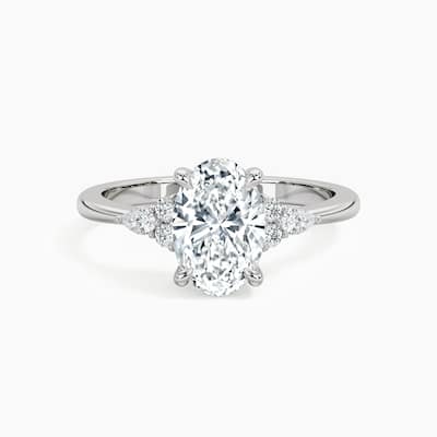 Auriya 14kt White Gold Lab Grown Oval Diamond Engagement Ring with Dainty Tapered Diamond Embrace (F-G, VS)