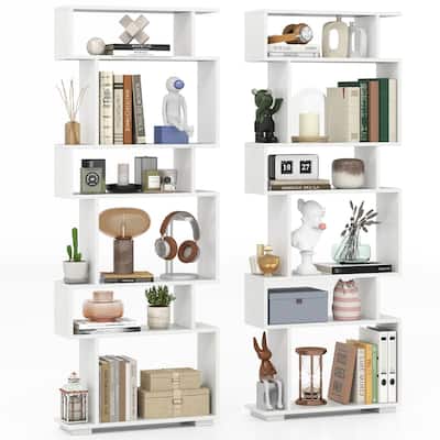 Gymax 2PCS 6-tier Storage Bookshelf Tall Display Shelf w/