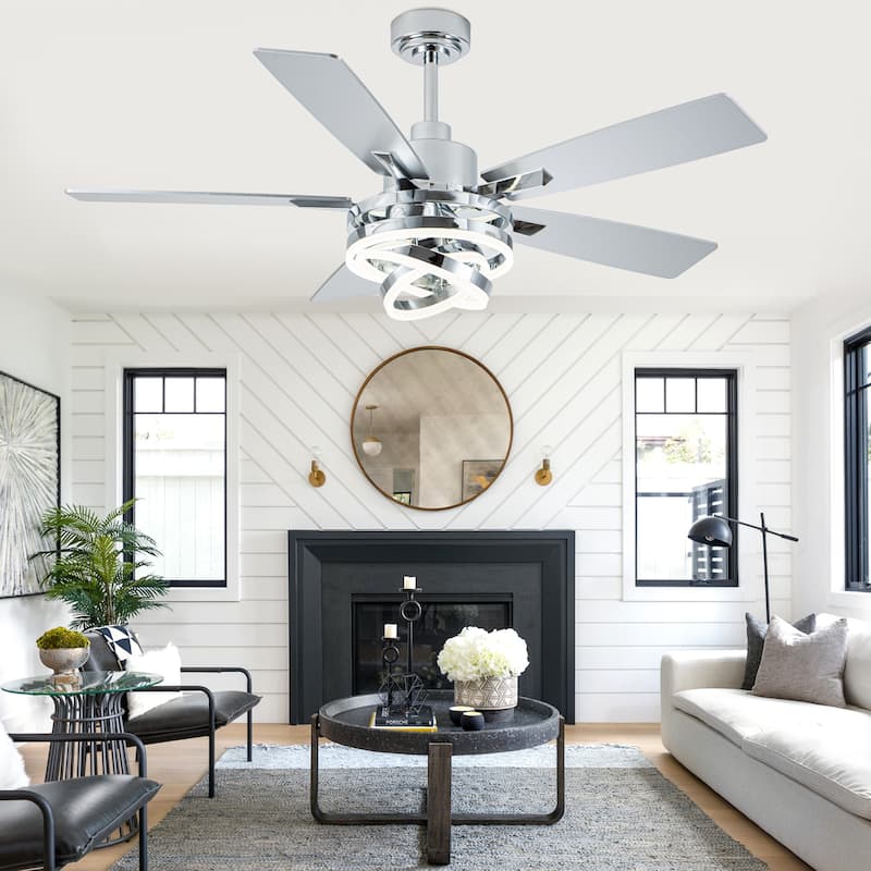 Cusp Barn 52"/72" Modern Large Dimmable LED Ceiling Fan with Lights and Remote, Reversible 8-Blade DC Motor DIY Shape Chandelier