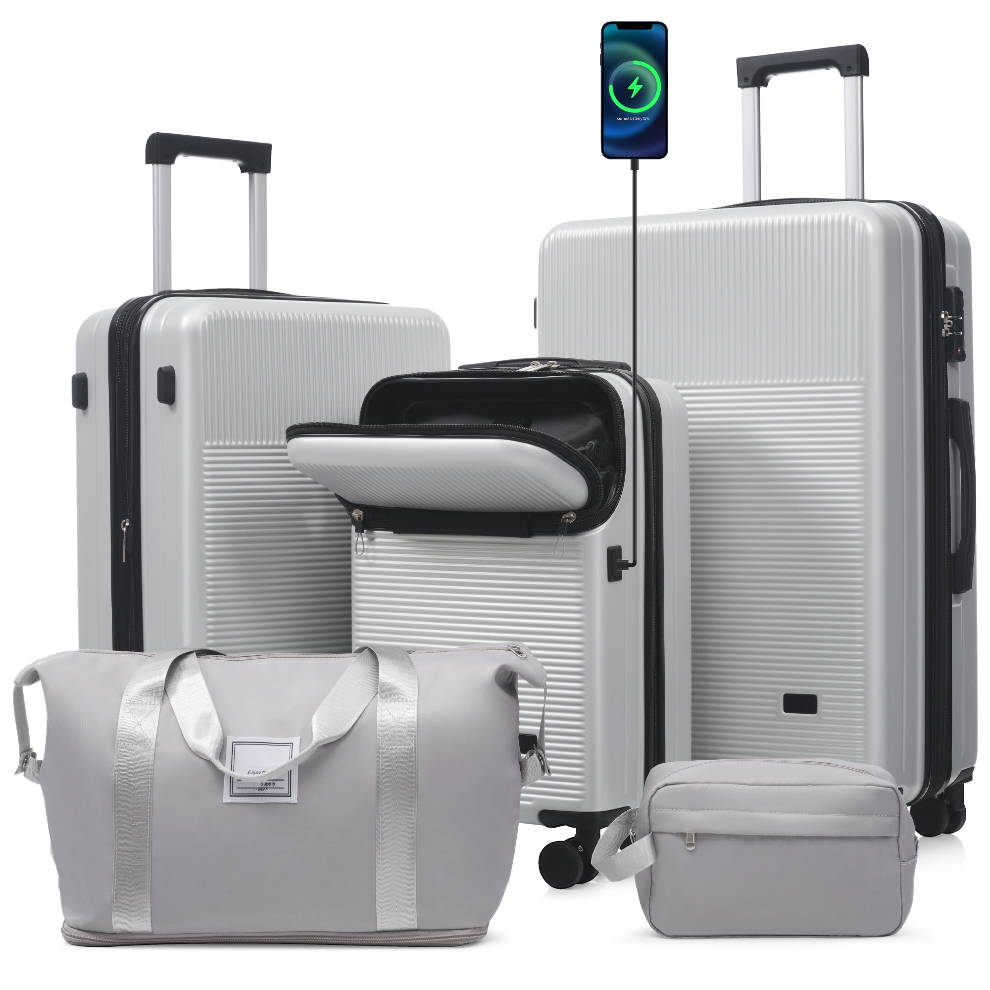 5pc Half-Open Hardside Luggage Set, Lightweight Carry-On w/Double Spinner Wheels, USB Port, TSA Lock
