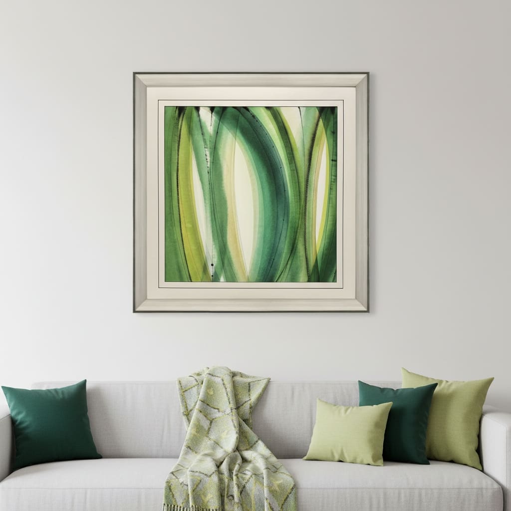 HomeRoots Modern Abstract Green Leaves Silver Framed Wall Art