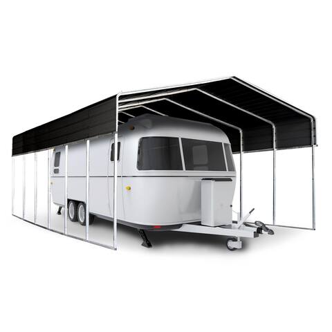 ALEKO 12 x 29 feet Galvanized Steel Carport Cover Canopy Shelter Black
