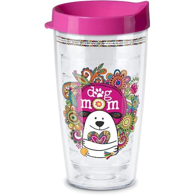 Dog Mom Double Wall Insulated Unbreakable Plastic Travel Tumbler with Lid Holds 16 Fluid Ounces Microwave Safe Dishwasher Safe