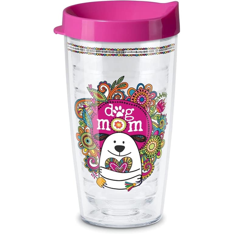 Dog Mom Double Wall Insulated Unbreakable Plastic Travel Tumbler with Lid Holds 16 Fluid Ounces Microwave Safe Dishwasher Safe