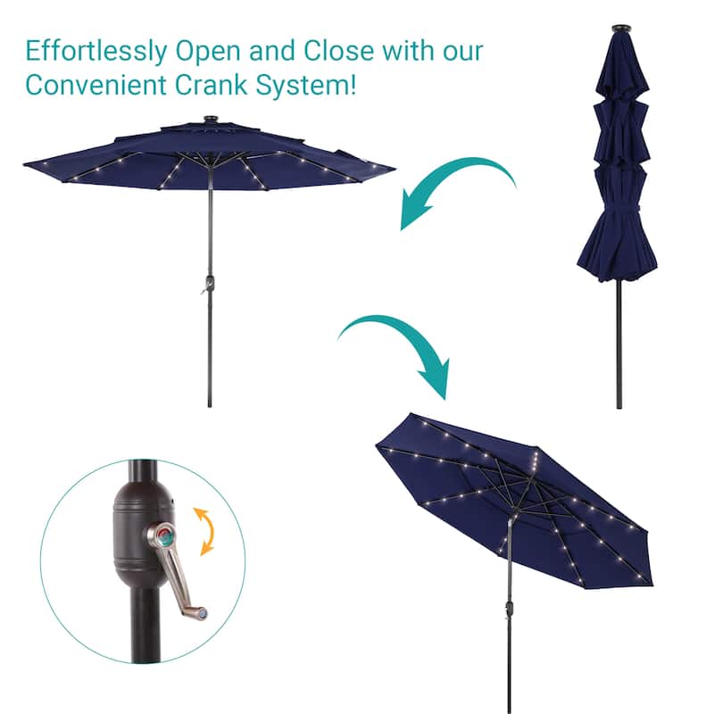 BONOSUKI 3 Tiers Patio Market Umbrella w/Solar Lights and Tilt button