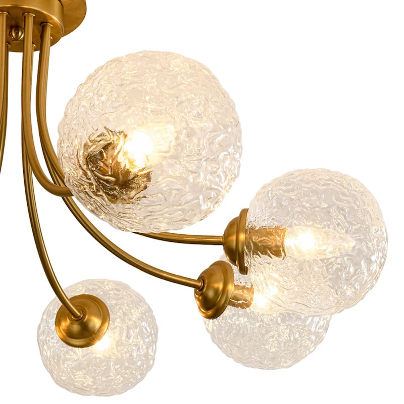 Mid-century 8-Light Rippled Glass Globe Sputnik Semi-flush Mount - N/A