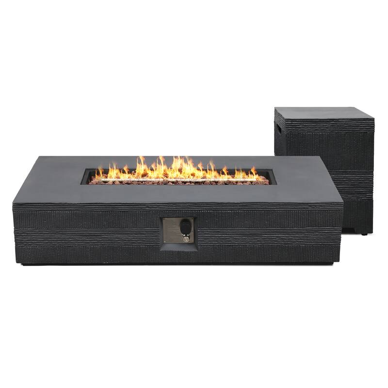 Patio Watcher 56in. Outdoor Rectangle Magnesium Oxide Fire Pit Table with Gas Tank Cover
