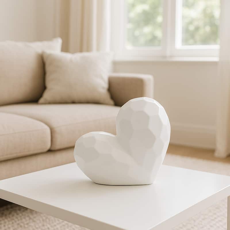 Modern Geometric Heart Sculpture - Ceramic Decorative Object