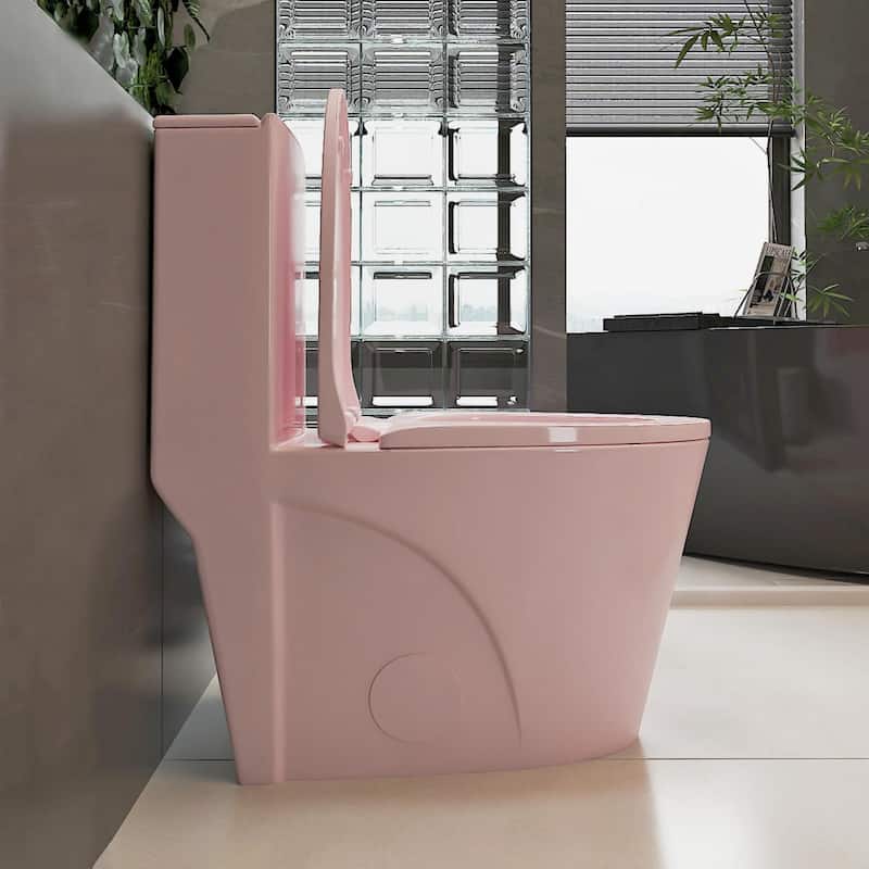 1.1/1.60 GPF Dual-Flush One Piece Toilet, Water-Saving Elongated Comfort Height Floor Mounted, Soft Close - Rose