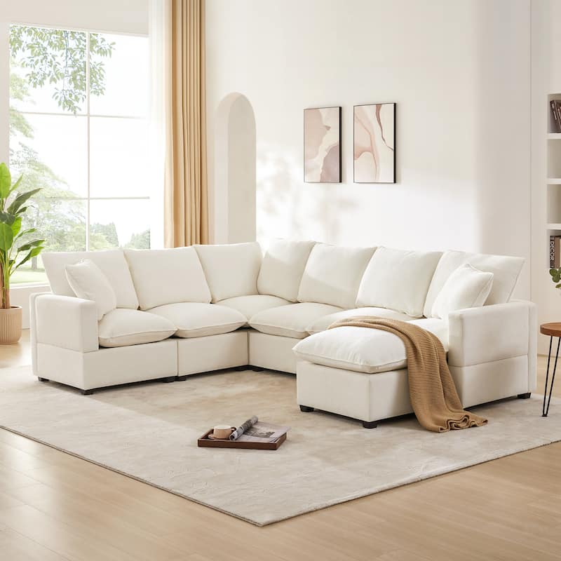 7 Seat Modern Modular U Shape Chenille Sectional Sofa,2 Pillows,Freely Combinable