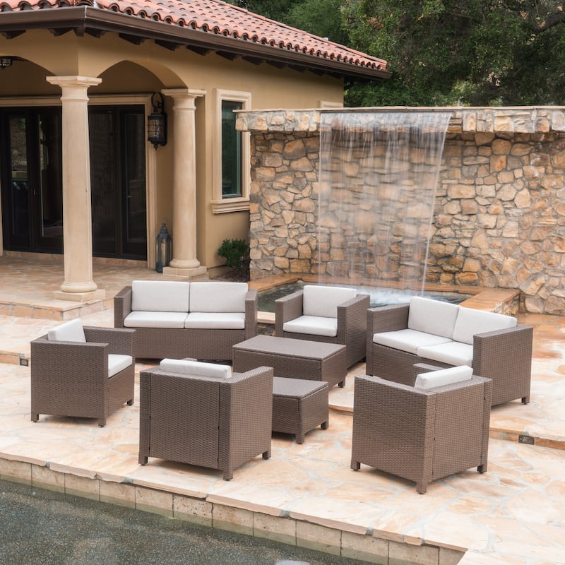 Puerta Outdoor 8-piece Wicker Sofa Chat Set with Cushions by Christopher Knight Home