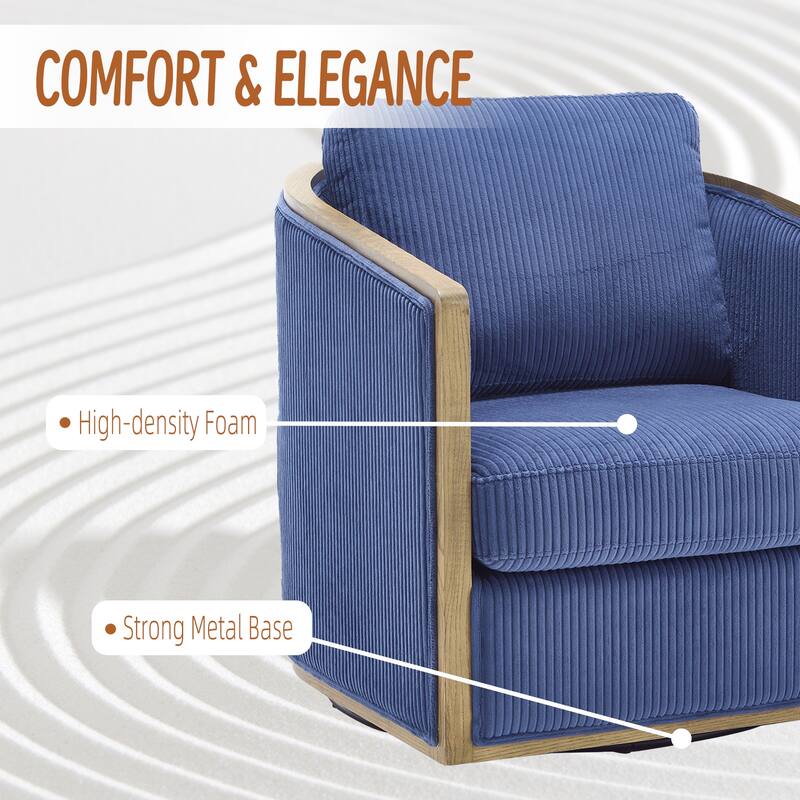 Accent Chair Sofa Chair with High-Density Foam and Curved Back, Degree Swivel Barrel Club Chair Lounge Chair