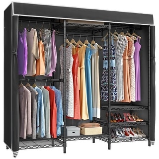 Heavy Duty Covered Clothes Rack Portable Bedroom Rack, Metal Clothing ...