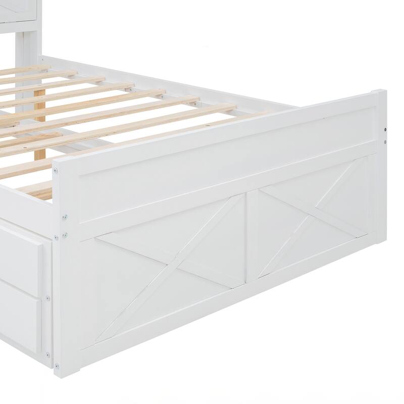 Full Size Wooden Bed with Storage Headboard with Outlets
