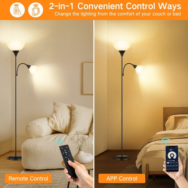 70 Tall LED Torchiere Floor Lamp Adjustable Reading Light with 2 Remote Control and Foot Switch N A Black