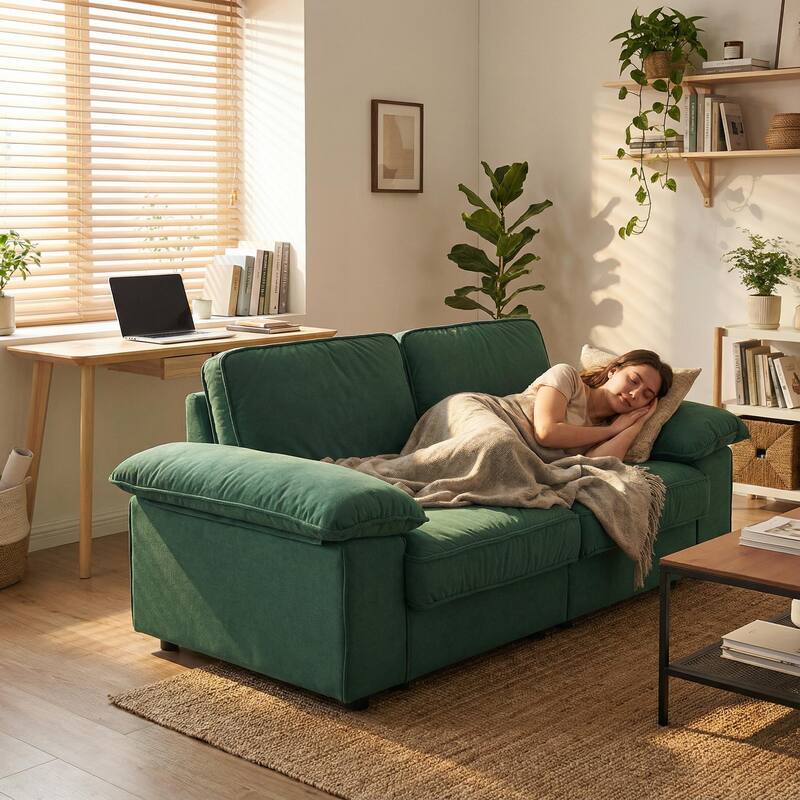 Roomfitters Modern Overstuffed Upholstered Sofa with Hidden Storage and Padded Arms, Comfy Loveseat for Small Space