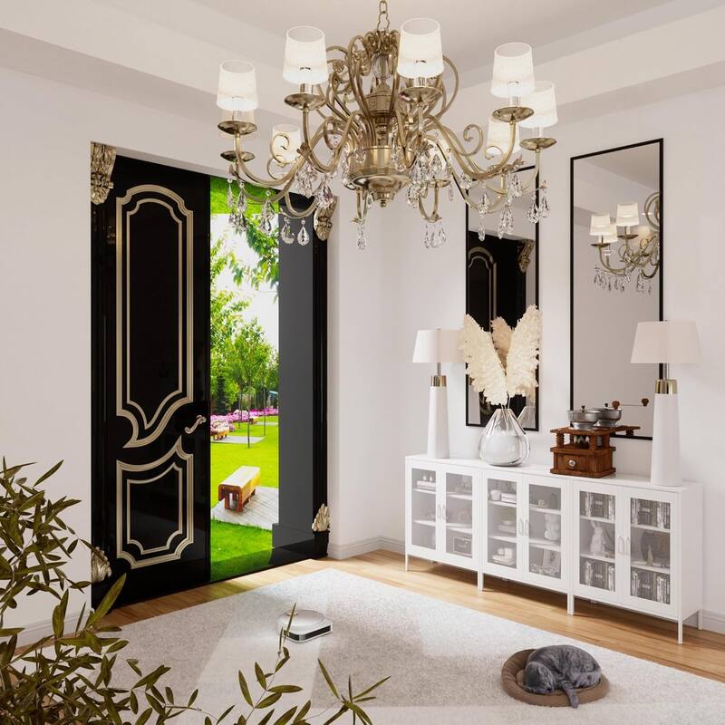Metal Storage Cabinet with Mesh Doors,Steel Display Cabinet with Adjustable Shelves, for Home Office