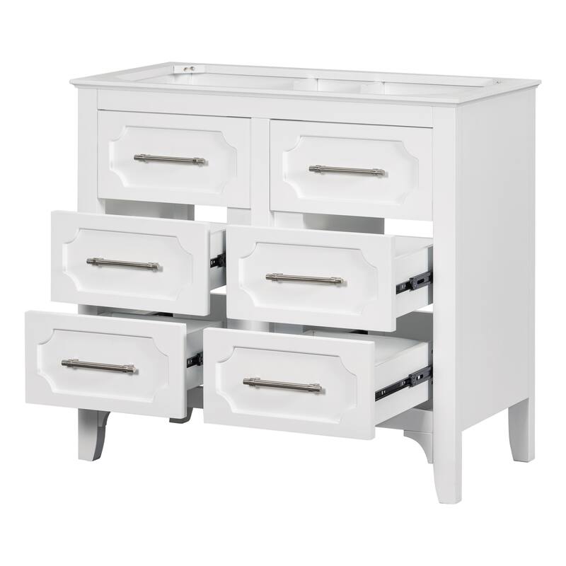Modern Bathroom Vanity with 4 Dovetail Drawers, Solid Wood Frame, MDF Construction, Waterproof Finish - 34.48in L Solid Wood+MDF