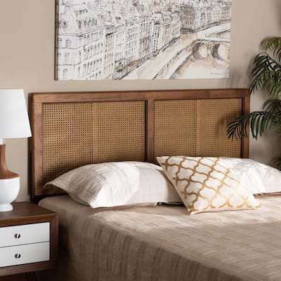 Gilbert Ash Walnut Wood and Synthetic Rattan Headboard