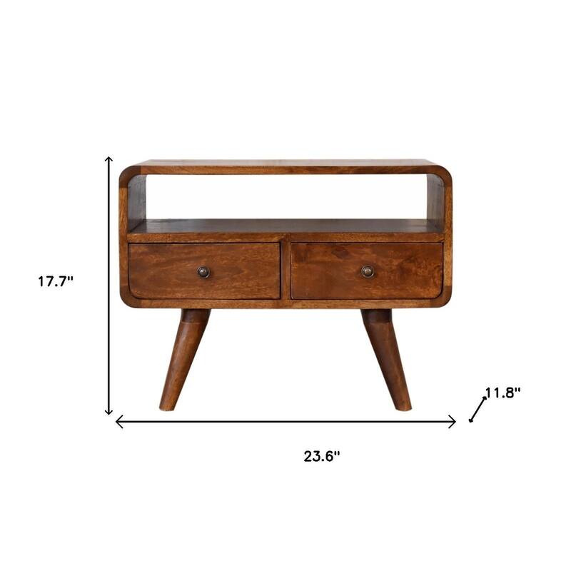 HomeRoots 24" Chestnut Solid Wood Enclosed and Open Storage TV Stand - 23.60 in. x 17.70 in. x 11.80 in.