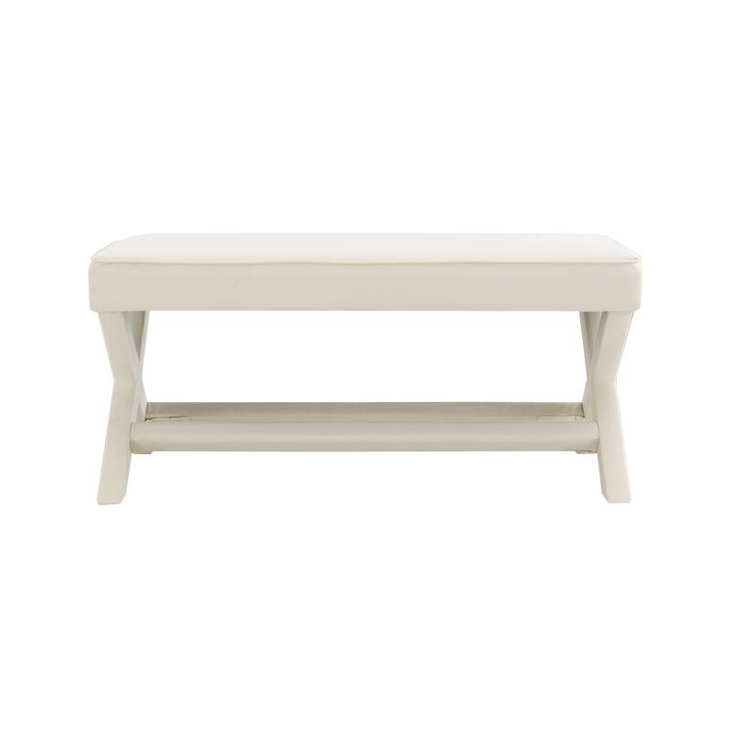 Comfort Double Bench Upholstered in Velvet Fabric,Stool with Stylish X-Crossed Legs,Comfort Cushion with Piping
