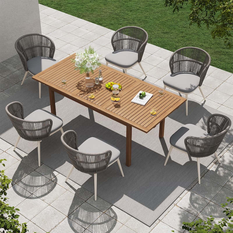 Outdoor 7-Piece Patio Dining Chair and Extendable Wood Dining Table