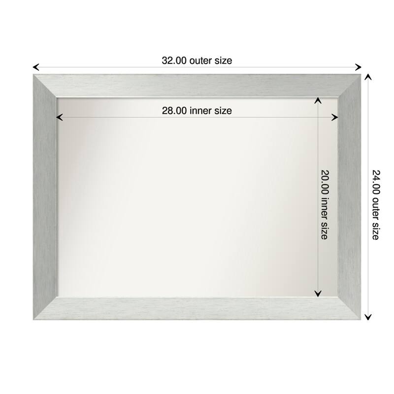 Brushed Sterling Silver Framed Non-Beveled Custom Wall Mirror, Bathroom Vanity Mirror - Outer Size: 32 x 24